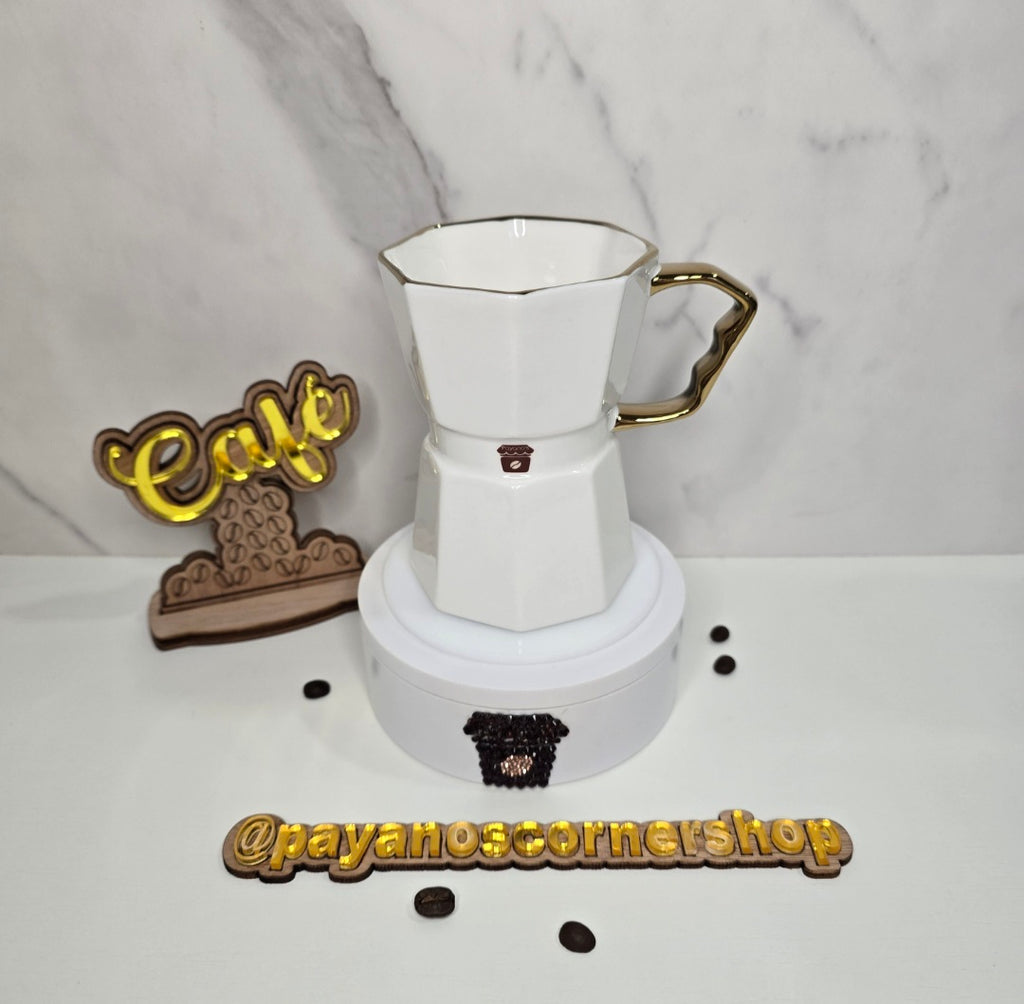 Mug Mokapot Shape gold and white