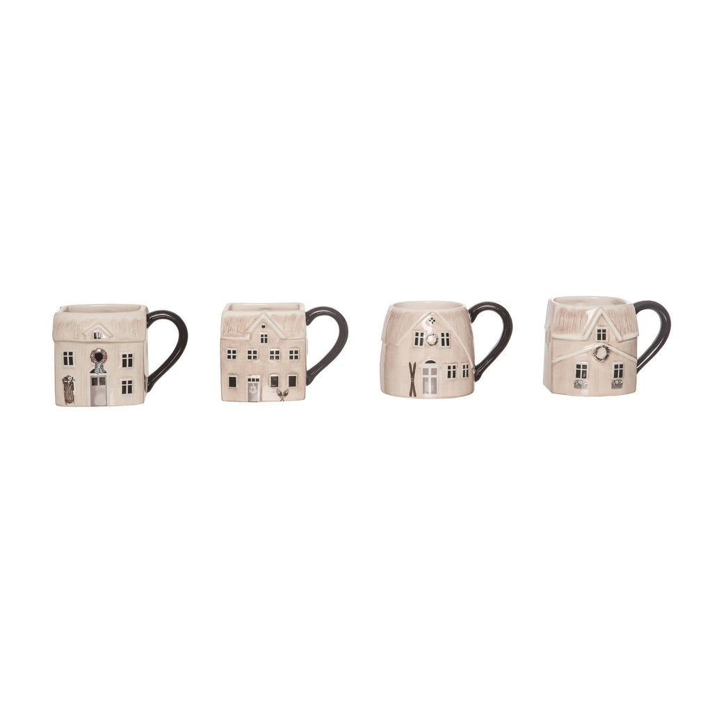 Ceramic Nordic Cabin Mug Set of 4 Christmas Decor